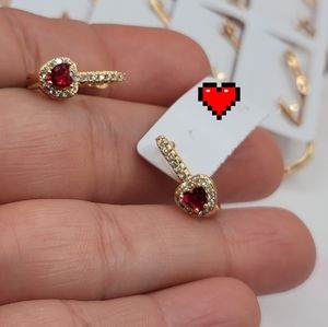 Heart Love earrings red with clear stones plated